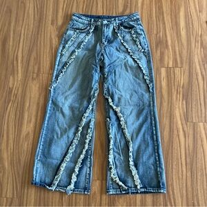 SHEIN Blue Distressed wide leg Jeans